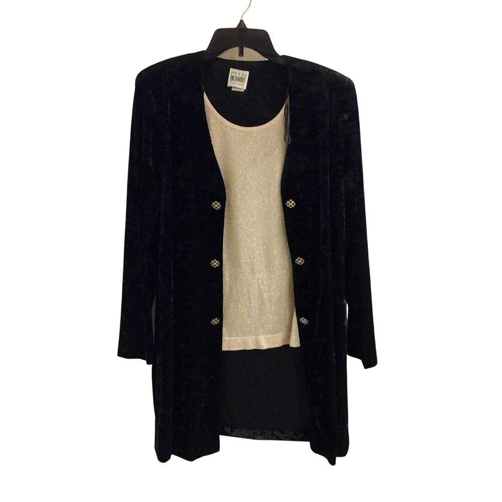 R&M Richards Jacket/blouse women's size 14, 2-fer black & gold, velour, EUC